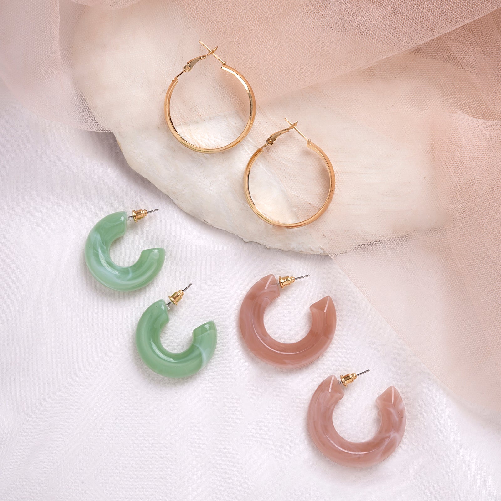Multi-Color Sapphire Hoop Earrings 18K Yellow Gold
